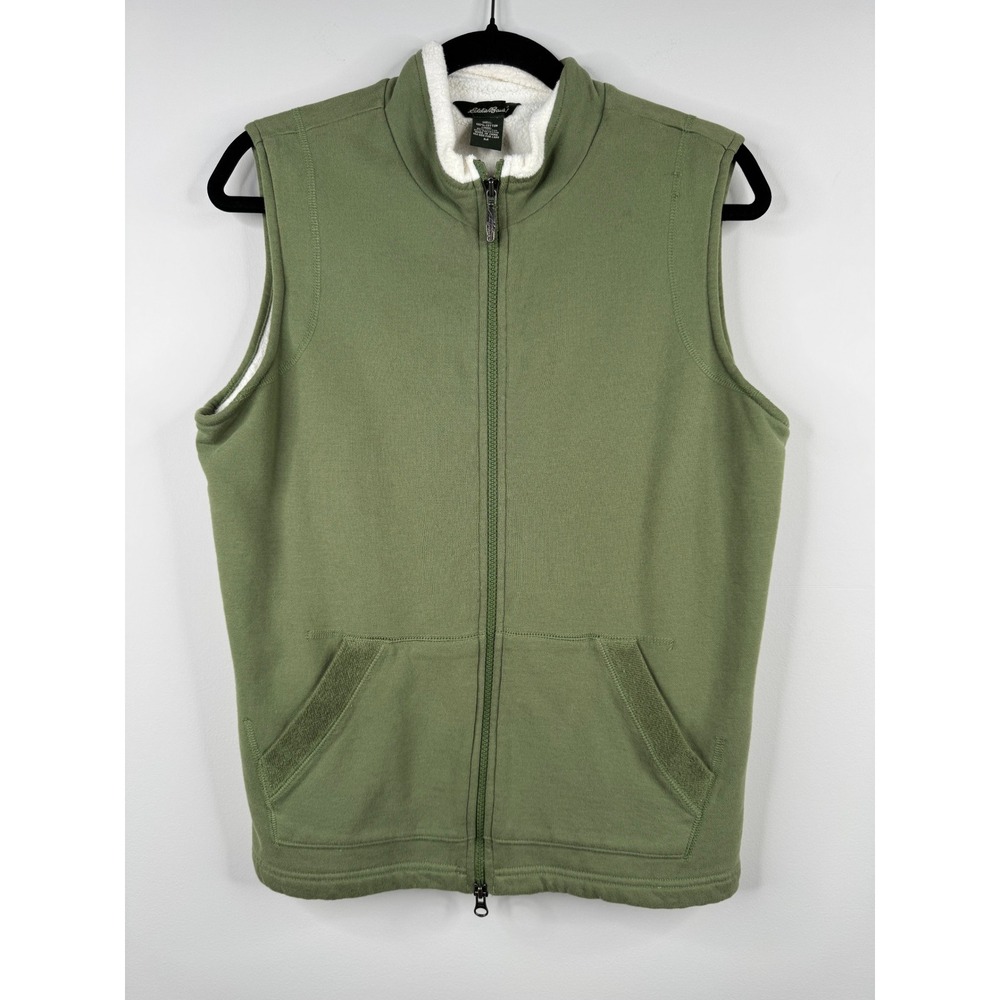 Eddie‎ Bauer Sherpa Lined Vest Women's M Green Full Zip Cotton Fleece Pockets
